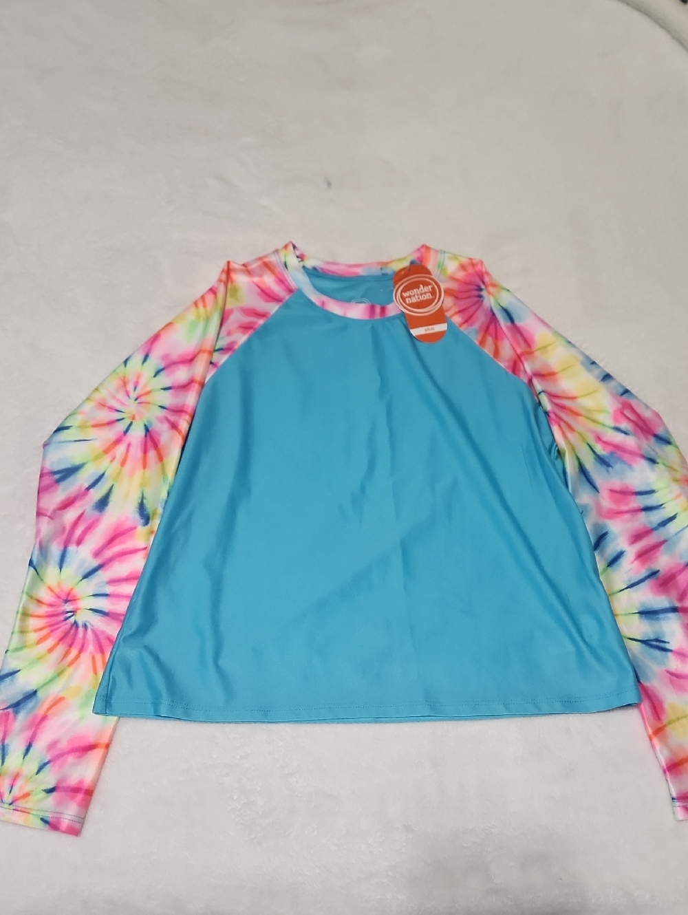 wonder nation Aqua Body Rashguard with Multicolor Tie-Dye Sleeves